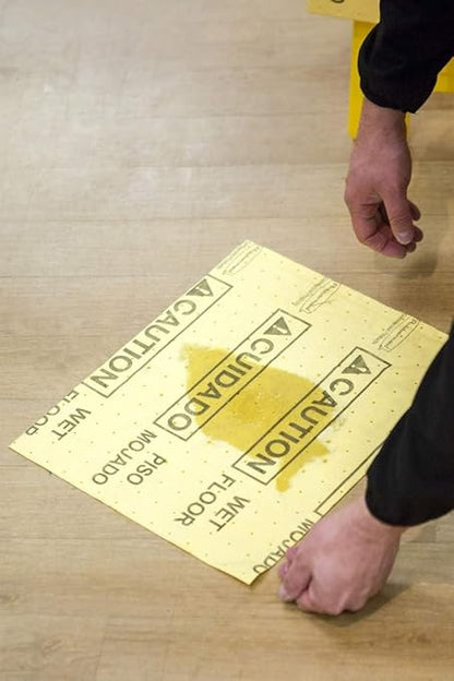 Rubbermaid Commercial Products Over the Spill Pad Station Kit Absorbent Mat Pads Yellow Large Fast at Absorbing Water/Oil/Beverages For Residential/Commercial/Restaurant/Office/Facility Use