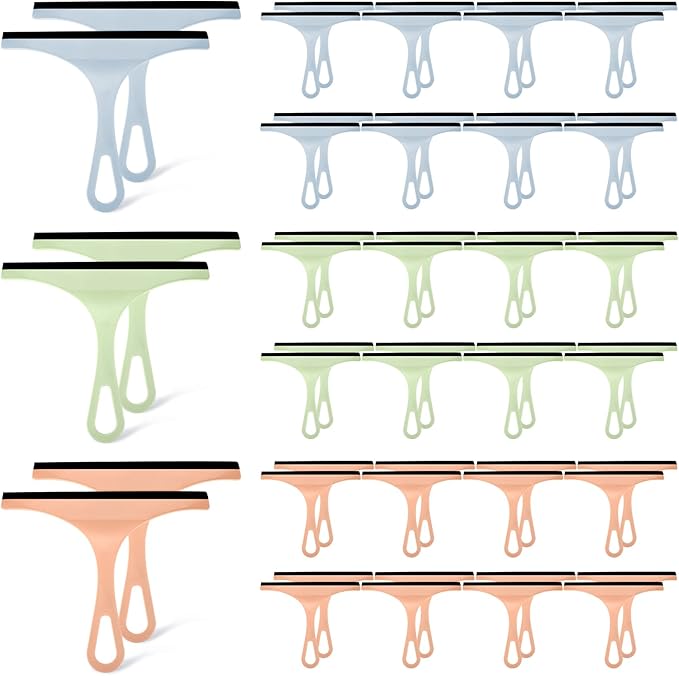 Didaey 48 Pcs Squeegee for Shower Glass Door, 8.7 Inch Silicone Shower Squeegee Small Glass Wiper Window Scrubber Household Cleaning Wiper Tool with Hanging Hole for Car Windshield, Pink, Blue, Green