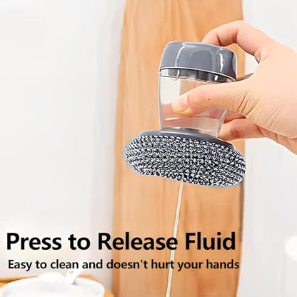 Comfort Grip Soap Dispensing Kitchen Scrub, Dish Brush with Soap Dispenser, Steel Wool Scrubber for Dishes Pans Kitchen Sink Bathtub Tile and Household (1pc-10)