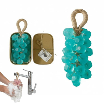 Grape Soap on a Rope Handmade, 25 Grapes Decorative Bath Bar, Soft Lather Cluster Soap for Hand, Face & Body, Multi-Use Hanging Scent Accent (1, Tea Tree)