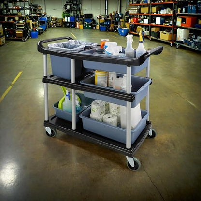 3 Tier Utility Cart Heavy Duty 330lbs Capacity Rolling Service Cart Utility Carts with Wheels Storage Cart Restaurant Supplies Great for Hotel,Kitchen,Laundry Room,Siz:41x18.3x37