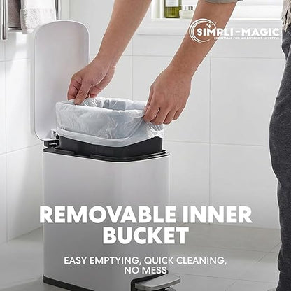 SIMPLI-Magic 6L/1.6G Stainless Steel Bathroom Trash Can with Hands-Free Foot Pedal, Quiet Soft-Close Lid, Compact Space-Saving Size
