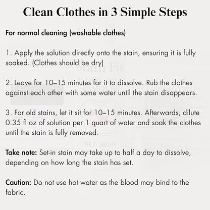 Blood Stain Remover for Clothes (8.79oz) - Removes Blood & Period Stains from Clothes, Mattress & Sheets - Enzyme Formula for Fresh & Dried Stains