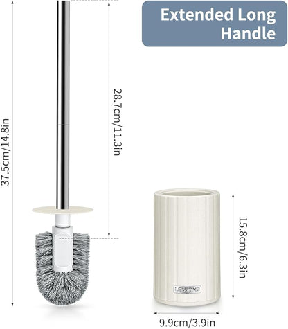 2 Pack Toilet Bowl Brush and Holder, Durable Toilet Scrubber Bristles, Long Stainless Steel Handle, Ceramic Texture Toilet Brush and Holder Set, Deep Cleaning Toilet Brush for Bathroom, Cream