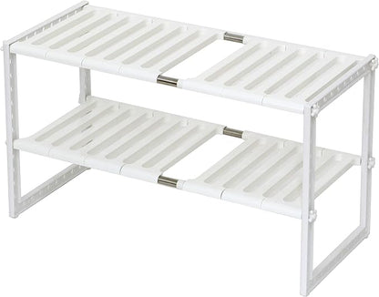 COELO Under Sink Organizer 2-Tier Expandable Shelf Kitchen Bathroom Cabinet Multi-purose Storage Standing Rack, White