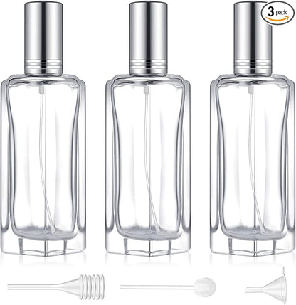 Domensi 3 Pcs 30 ml Glass Perfume Bottles Refillable Cologne Atomizer Empty With Dispenser Tools, Pocket Spray Bottle for Travel and Sample Container (Silver)