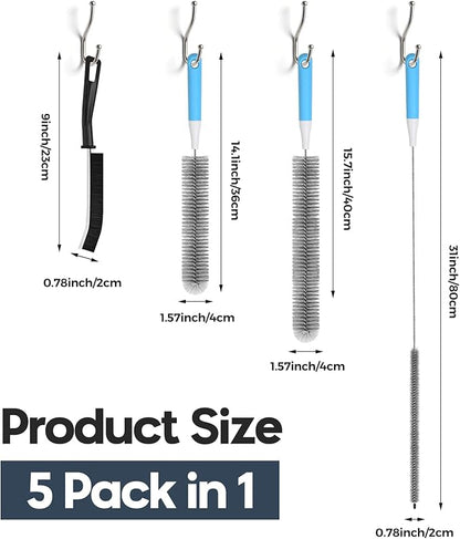 Dryer Vent Cleaner Kit 5 Pcs, Refrigerator Coil Cleaning Brush, Sewer Set Brush, Dryer Lint Cleaner Brush for Flexible Lint Remover, Kitchen Sink, Bathroom Clog, Toilet, Vent Scrubber