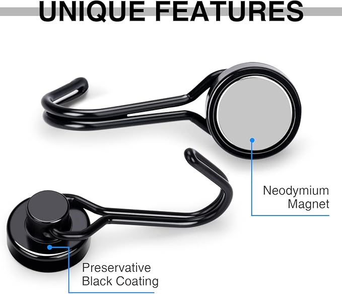 E BAVITE Black Swivel Swing Magnetic Hooks, Strong Neodymium Rare Earth Magnet Hook Perfect for Refrigerator and Other Surfaces, Pack of 3