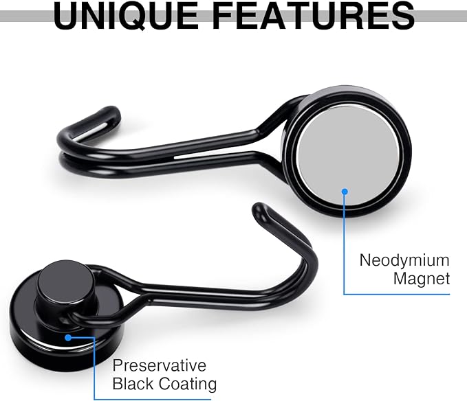 E BAVITE Magnetic Hooks, 30lbs+ Magnet Hook 2026 Cruise Cabin Ship Essentials Heavy Duty Strong Magnets Refrigerator Fridge Hanging for Classroom Beach Vacation Kitchen Grills Home 6pcs (Black)