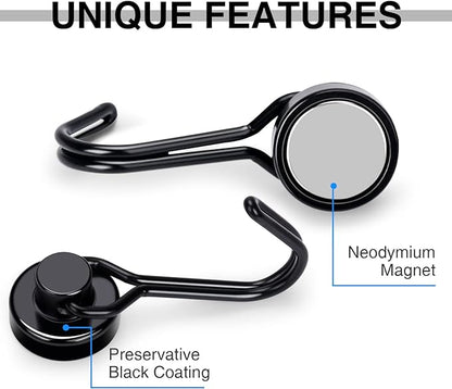 E BAVITE Magnetic Hooks, 30lbs+ Magnet Hook 2026 Cruise Cabin Ship Essentials Heavy Duty Strong Magnets Refrigerator Fridge Hanging for Classroom Beach Vacation Kitchen Grills Home 6pcs (Black)