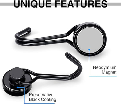 E BAVITE Swivel Swing Black Magnetic Hooks, 30lbs Strong Neodymium Magnet Hook with Epoxy Coating for Refrigerator, Cruise,BBQ Grill Tools, 2.36in in Length, Pack of 10