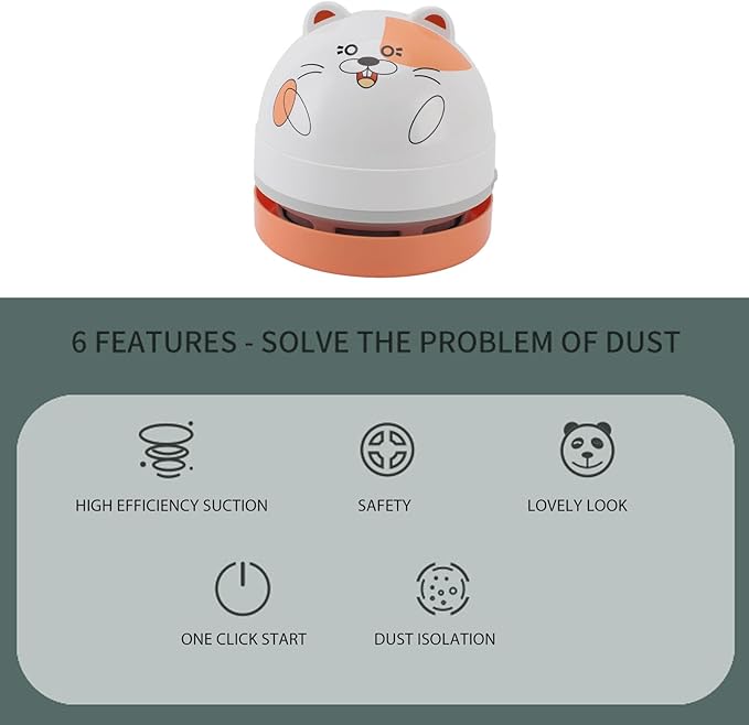 aqxreight Cute Cartoon Desktop Vacuum Desktop Cleaner with Vacuum Nozzle Cleaning Brush Portable Mini Table Dust Cleaner for Cleaning Dust Crumbs Computer Car (Hamster)