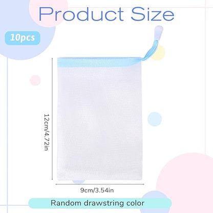 Styquenzer 10 PCS Exfoliating Mesh Soap Pouches, Soft Soaps Saver Bags with Drawstring, Gentle Foam Net Pouch for Bath Shower Spa, Handmade Soap Holder Sack for Body Face Cleansing (Color Random)