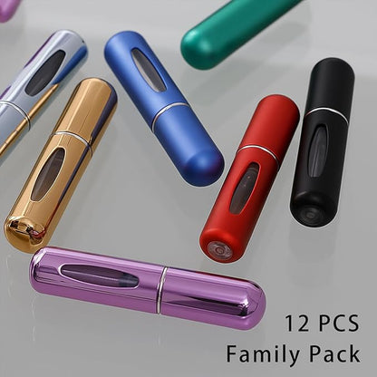 12 Pack Refillable Perfume Atomizer Spray Bottles for Travel – 5ml Mini Cologne Refillable Bottles, Portable Perfume Sprayers for Women & Men, TSA Approved Family Set for Home and Travel Use