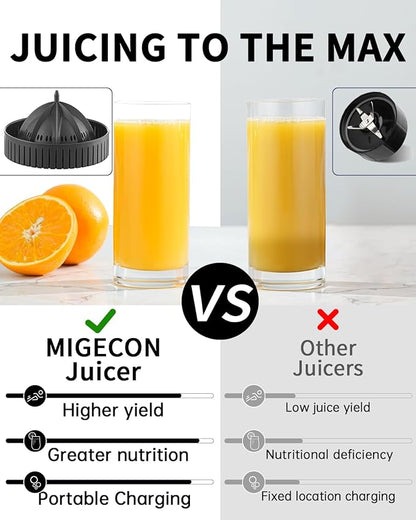 MIGECON Electric Citrus Juicer, Rechargeable Orange Juicer Squeezer with USB and Cleaning Brush, Portable Electric Juicer Machine, for Lemons, Limes, and Grapefruit, Black
