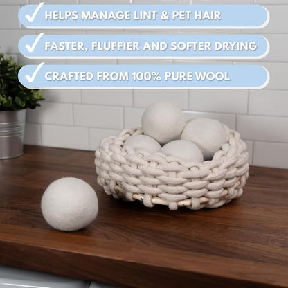 Fragrance-Free Wool Dryer Balls (6 XL Pack) – Natural Fabric Softener, Reusable, Reduces Wrinkles & Saves Drying Time, Better Alternative to Liquid Softeners & Dryer Sheets