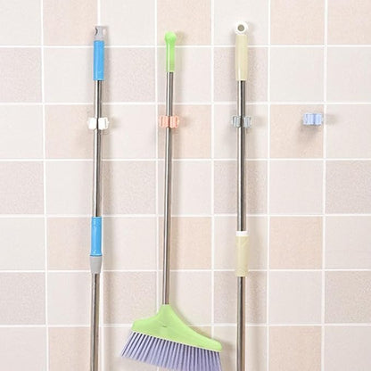 Broom And Mop Holder Clip 4 Pcs Mop Broom Wall Mounted Heavy Duty With Plastic Hooks Hanger No Drilling Mop Gripper For Home Bathroom Kitchen (white)