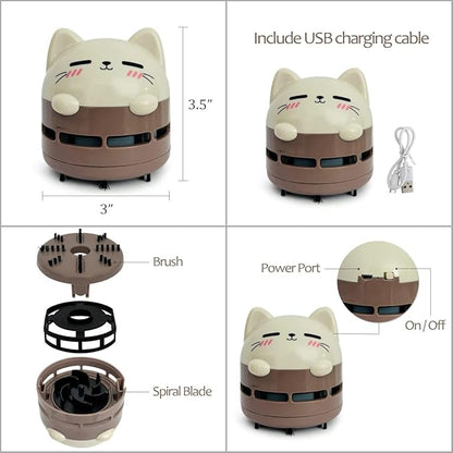 allydrew Mini Portable USB Desktop Vacuum, Mocha Cat