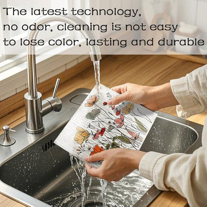 Swedish Dishcloths for Kitchen – 6 Pack Cellulose Reusable Cleaning Paper Towels – Soft, Quick-Drying, Washable Dish Rags for Kitchen, Counters & More (Watercolor Wildflowers)