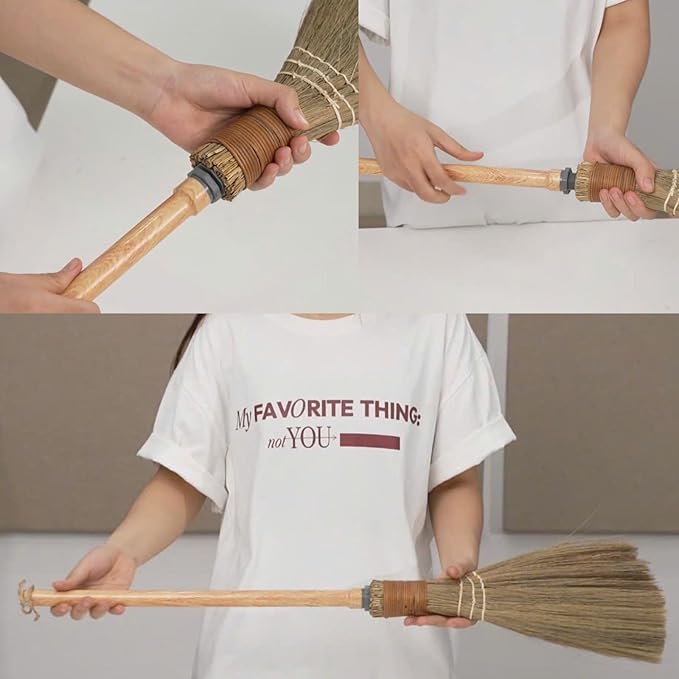 BMart Home Small Natural Whisk Sweeping Hand Handle Broom - Vietnamese Straw Soft Broom for Cleaning - Decoration Items - Indoor - Outdoor - 9.84'' Width, 27.95" Length