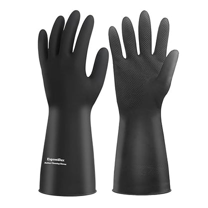 Thick Rubber Cleaning Gloves - 1 Pair Black Rubber Gloves for Dishwashing Medium, Non-Slip Kitchen Gloves for Washing Dishes, Reusable Cleaning Gloves, Waterproof, Heavy-Duty (1P,M)