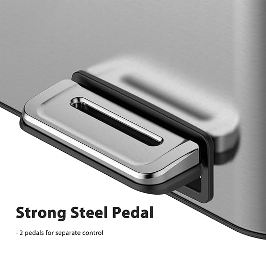 2 x 5.3 Gallon Kitchen Trash Can, Dual Compartment Garbage Can, Stainless Steel Rubbish Bin with Soft-Close Lid and Removable Inner Wastebasket for Kitchen, Home Office