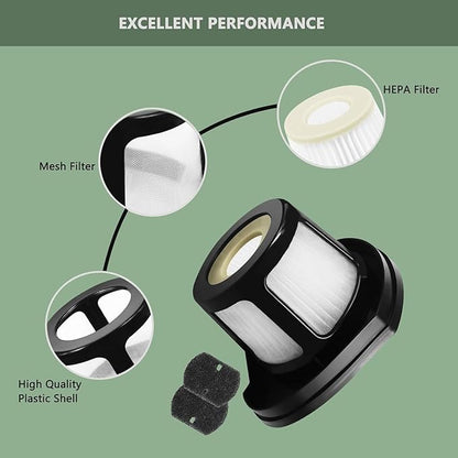 2284W Filter Compatible with Bissell Pet Hair Eraser Hand Vacuum 2284W, 2390, 2389, 2390A, Replace Parts for 1614212, 1614203, 1614204, 2 Pack Filter and 6 Foam Filter