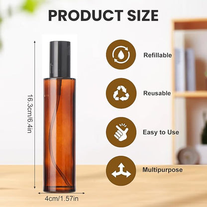 UPSTORE 2 Pcs 100ml 3.4oz Amber Glass Spray Bottles Refillable Fine Mist Spray Bottles Cosmetic Bottles Container Vials for Essential Oils Aromatherapy Perfumes Makeup