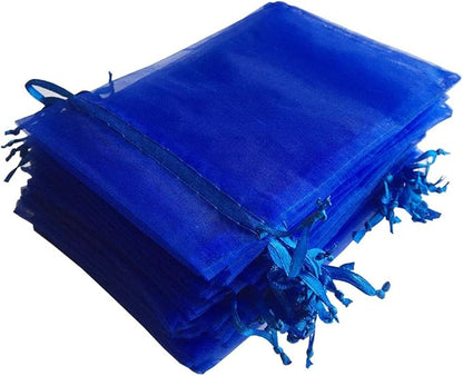 Pack of 100 5x7 inch Gift Wrap Bags Royal Blue, Organza Sheer Fabric Sturdy Material, Drawstring Organizer for Baby Shower Favor, Celebration, Church, Rose Petals, Cosmetic, Ring, Earring,Watch