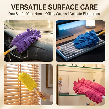 Reusable Duster Refills Compatible with Swiffer, 5 Pack Washable Duster Pads with Handle Included, 360° Cleaning Fleece Refills for Fan, Blinds, Furniture, Home Cleaning (1)