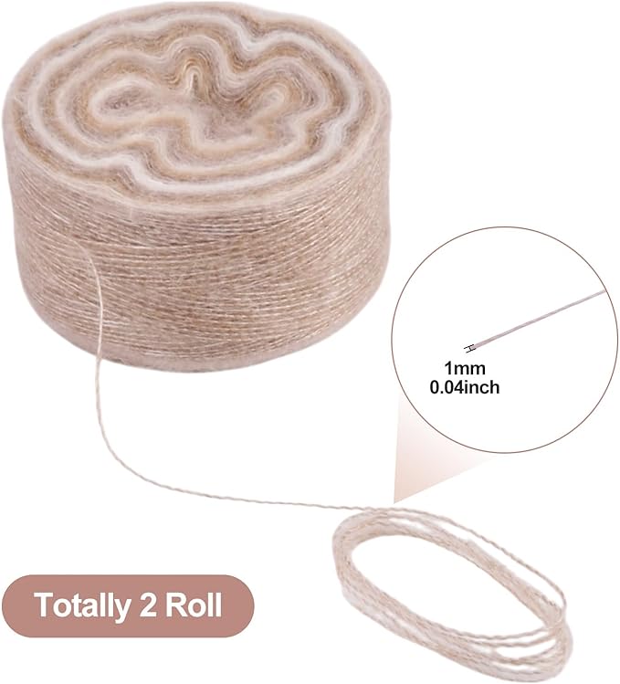 2 Roll Mohair Wool Yarn Soft for Crocheting Knitting Hand Washable Long Wool Yarn DIY Scarf Crochet Thread for Clothes Hats Sweater Scarf Craft Projects (Tan)