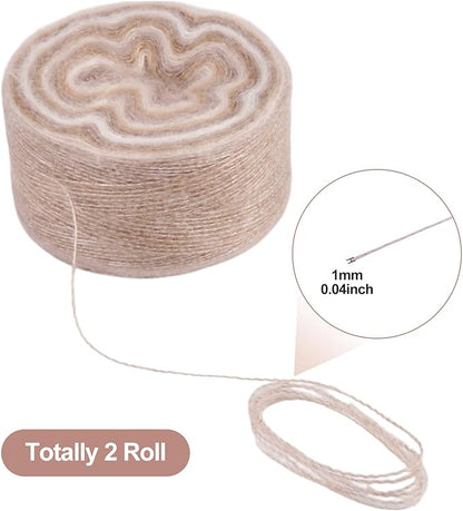 2 Roll Mohair Wool Yarn Soft for Crocheting Knitting Hand Washable Long Wool Yarn DIY Scarf Crochet Thread for Clothes Hats Sweater Scarf Craft Projects (Tan)