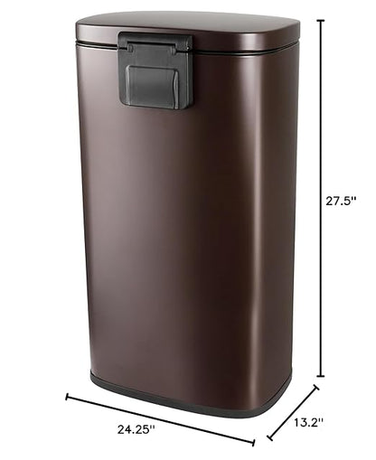 Elama Kitchen, Home and Office Versatile Step Trash/Recycling Bin with Slow Close Mechanism (3 Piece 7.9 Gallon + 2 x's 1.32 Gallons Bronze)