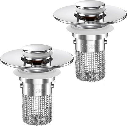 Bathroom Sink Drain Strainer,(2PCS) Pop-up Sink Drain Strainer with Removable Stainless Steel Strainer Basket Hair Catcher, Bathroom Sink Strainer for Bathroom Sink Stopper Replacement