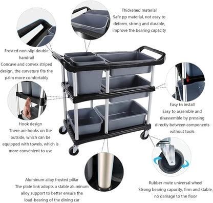 3 Tier Utility Cart Heavy Duty 330lbs Capacity Rolling Service Cart Utility Carts with Wheels Storage Cart Restaurant Supplies Great for Hotel,Kitchen,Laundry Room,Siz:41x18.3x37