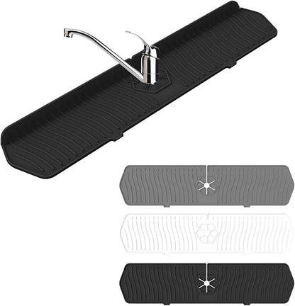 Faucet Guard - 90 Foldable Draining Mat for Kitchen Sink with 2 Drain Ports, Black, 24"*5.66"