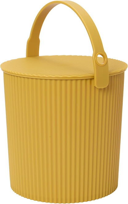 Hachiman Large Bucket - 2.6 Gallon Heavy Duty Bucket with Lid and Handle - Hands-Free Filling - Easy to Stack and Store - Indoor Outdoor Use - 10.4" x 11.1" - Mustard