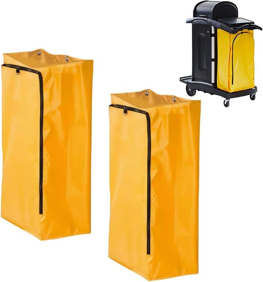 2 Pack Cleaning Cart Bag Zippered Front,Replacement Janitorial Cart Thick Bag, Large Capacity Commercial Cleaning Bags for for Collecting Trash or Clothing(27x 15.3 x 11 Inch)