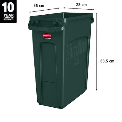 Rubbermaid Commercial Products Slim Jim Trash/Garbage Can with Venting Channels, 16-Gallon, Green, for Kitchen/Office/Workspace