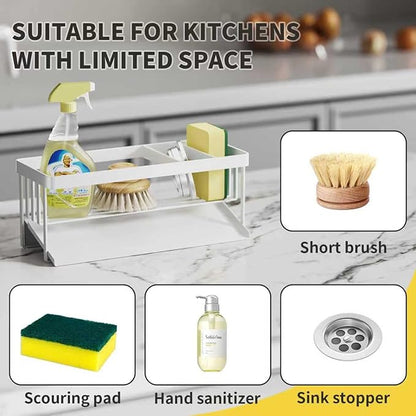 Kitchen Sink Caddy Organzier with Sponge Holder and Removable Drip Tray for Kitchen Sink, 304 Stainless Steel Organize for Sponge Soap Dish Brush Storage Accessories(White)