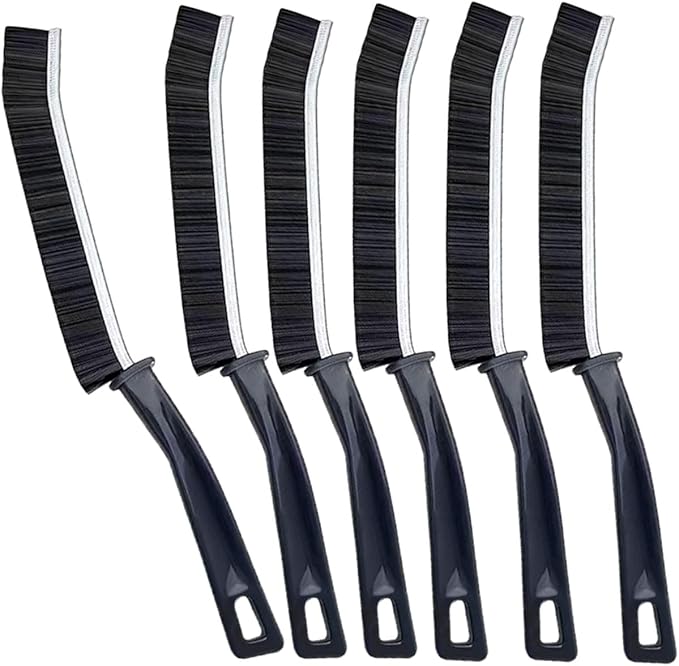 Hard Bristle Crevice Cleaning Brush.Multi-Purpose New Cleaning Brush Tool, Black Bristles with Ergonomic Grip Bathroom Gap Brush, Home, Kitchen, Bathroom, Faucets, Toilet,Window, Vehicle, (6)