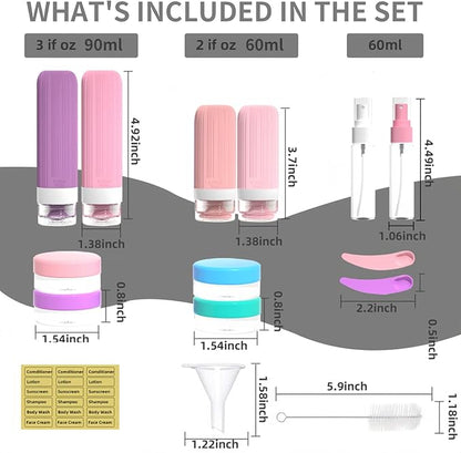 Vitog 16 Pack Travel Bottles for Toiletries, TSA Approved Leak Proof Silicone Squeezable Travel Containers for Toiletries, Refillable Travel Accessories for Conditioner, Shampoo, Lotion & Body Wash