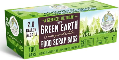 Green Earth Compostable Small Kitchen Food Scrap Trash Bags, Compost Bin Compatible, 2.6 Gallon, 10 Liter, 300-Count, Extra Thick 0.71 Mil, ASTM D6400, BPI (US) & OK Compost Home (EU) Certified