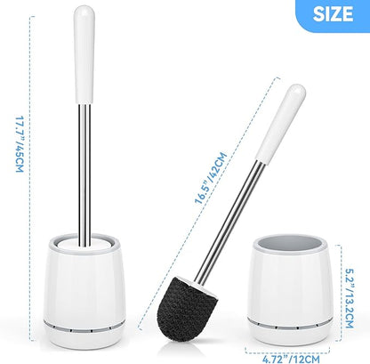 Toilet Brush, Toilet Brush and Holder with 304 Stainless Steel Handle, Space Saving Toilet Bowl Brush for Storage, Durable Bristles Toilet Scrubber for Bathroom Cleaning (2, White)