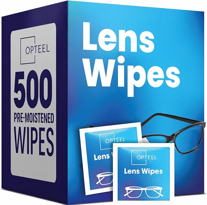 OPTEEL Lens Wipes for Eyeglasses - Pre-moistened Eyeglass Lens Cleaning Wipes - 500 Lens Wipes Individually Wrapped Sracth-Free Streak-Free Eye Glasses Wipes Lens Cleaner for Sunglass & Camera Lens