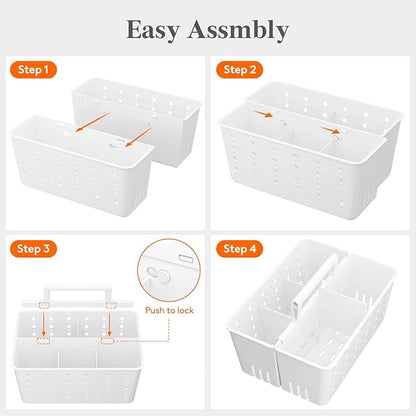 Lifewit Shower Caddy Portable, Cleaning Supplies Caddy Organizer with Handle and Adjustable Dividers, Plastic Shower Basket for Dorm Room Essentials, College, Bathroom, White, 1 Pack
