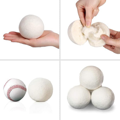 Wool Dryer Balls Natural Fabric Softener and 100% Organic, Chemical Free and Reduces Wrinkles. Saving Electricity and Drying Time XL Size 4 Pack White 4 Count