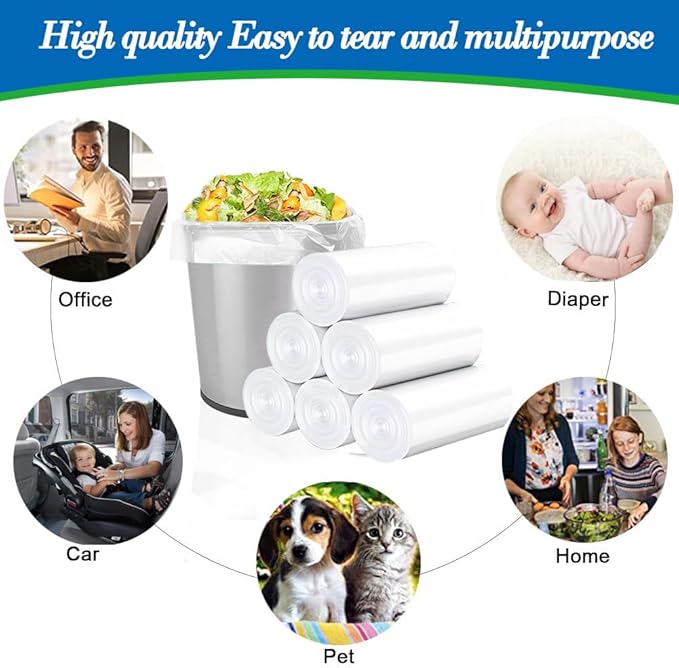 6 Gallon 70 pcs Clear Trash Bags Strong Clear Garbage Bags, Bathroom Trash Can Bin Liners, Plastic Bags for Office Home Kitchen, Fit 6 gallon,7 gallon Waste Basket Liner 5,6,7 Gal(6G70-Clear)