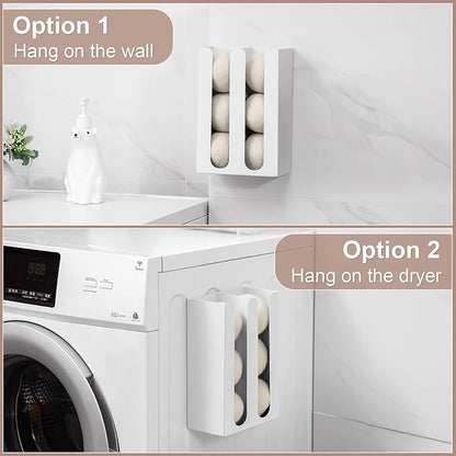 Magnetic Dryer Ball Holder for Laundry Room,Iron Dryer Ball Dispenser for Laundry Storage Container,Laundry Dryer Balls Organizer,Magnetic Dryer Ball Basket,Laundry Room Organization,White(No Balls)