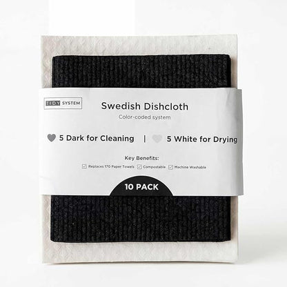 Swedish Dishcloths 10 Pack - Color-Coded Kitchen Cleaning Cloths - 5 Dark for Cleaning, 5 White for Drying - Replaces Paper Towels & Sponges - Eco Friendly, Compostable, Reusable